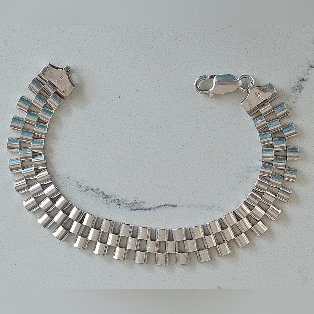 Vintage Italian Sterling Silver Mens Rolex Style Jubilee Link Bracelet 8 Vintage Italian Sterling Silver Mens Rolex Style Jubilee Link Bracelet 8
